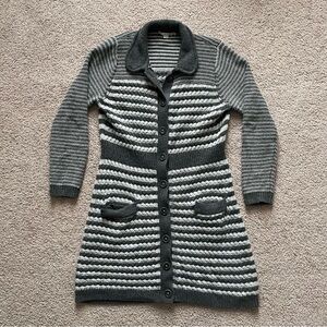 Boden Striped Gray Collared Cardigan Womens Size 12 Sophisticated Cozy Casual
